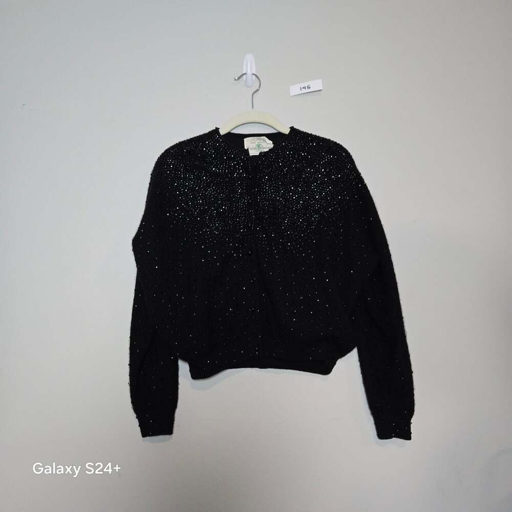 Vintage Gene Shelly's Boutique Black Beaded Lambswool Angora Cardigan